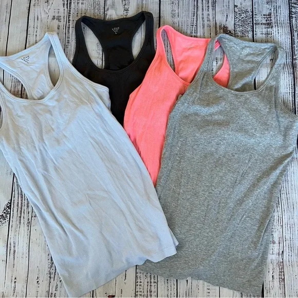 Love by Gap Lounge Wear Ribbed Racer Back Tank Tops 4 Pack Built in Shelf Bra Lg - Picture 1 of 3